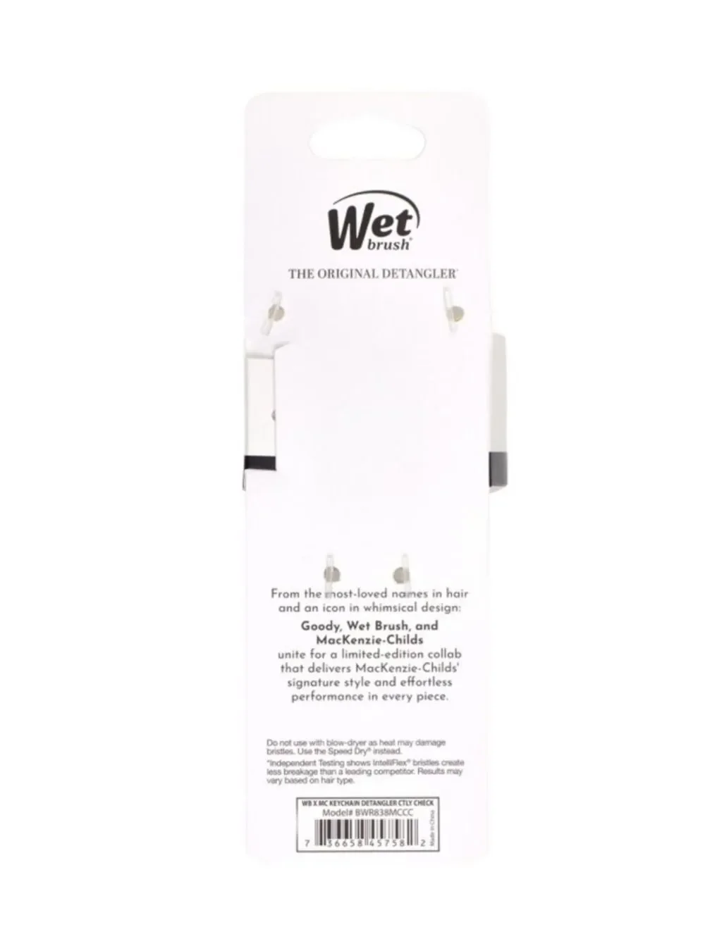 Wet brush x Mackenzie-Childs Keychain Detangler Brush White Black Courtly Check